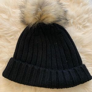 J.Crew wool blend beanie with pom pom black